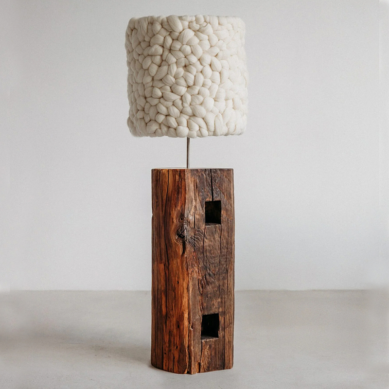 Торшер с вязаным абажуром Woolen Floor Lamp Белый Коричневый Торшер с вязаным абажуром Woolen Floor Lamp Белый Коричневый в Челябинске | Loft Concept