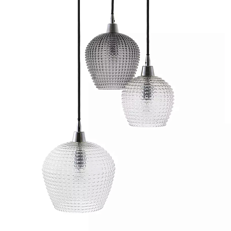 Подвесной светильник каскадный с 3-мя фактурными стеклянными плафонами Cascade with Relief Lampshades Прозрачный Сливовый Серый Подвесной светильник каскадный с 3-мя фактурными стеклянными плафонами Cascade with Relief Lampshades Прозрачный Сливовый Серый в Челябинске | Loft Concept