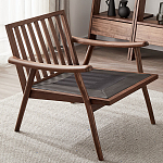 Кресло c каркасом из массива дерева и мягкой кожаной обивкой Walnut Armchair варинант исполнения - 8 | Loft Concept в Челябинске