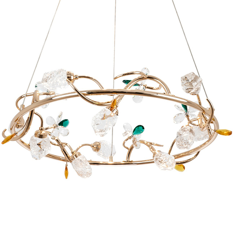Люстра с хрустальными плафонами и декором Alvere Crystal Chandelier Прозрачный Золотой Изумрудный Янтарный Люстра с хрустальными плафонами и декором Alvere Crystal Chandelier Прозрачный Золотой Изумрудный Янтарный в Челябинске | Loft Concept