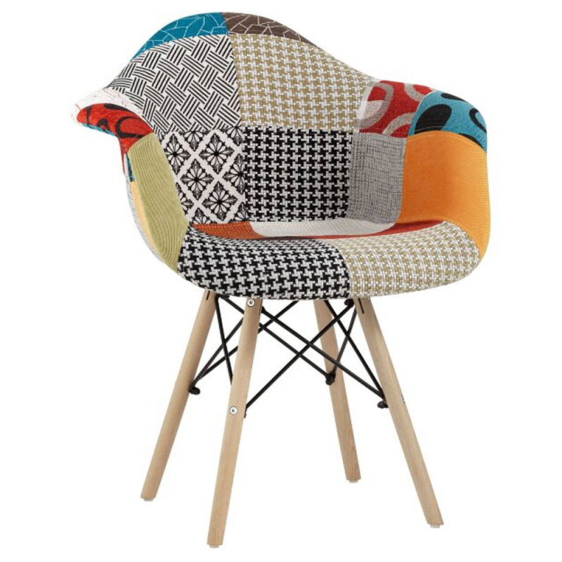 Стул с обивкой в стиле Patchwork Мульти Бежевый Стул с обивкой в стиле Patchwork Мульти Бежевый в Челябинске | Loft Concept