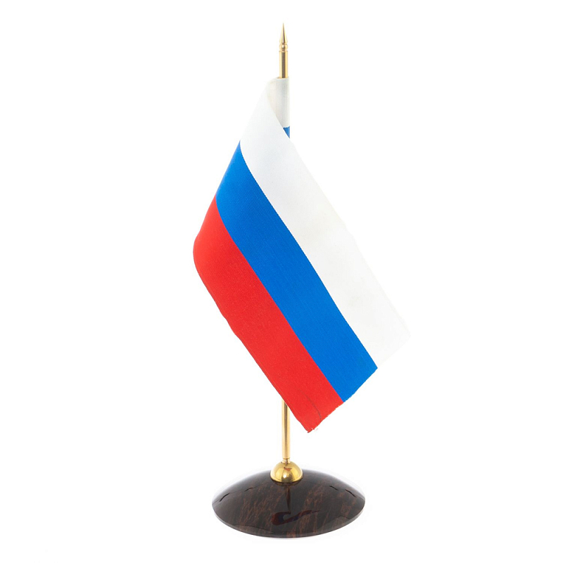Флагшток настольный с флагом России из камня обсидиан Stone Flagpole Коричневый Красный Белый Синий в Челябинске | Loft Concept 