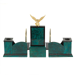 Настольный письменный набор из змеевика тёмно-зелёного цвета с декором в виде орла Successful Leader варинант исполнения - 6 | Loft Concept в Челябинске