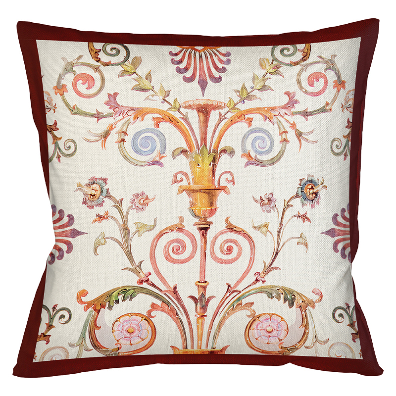 Декоративная подушка бежевая с растительным орнаментом Raffael Floral Beige Red Cushion Бежевый Мульти Бургундский красный Декоративная подушка бежевая с растительным орнаментом Raffael Floral Beige Red Cushion Бежевый Мульти Бургундский красный в Челябинске | Loft Concept