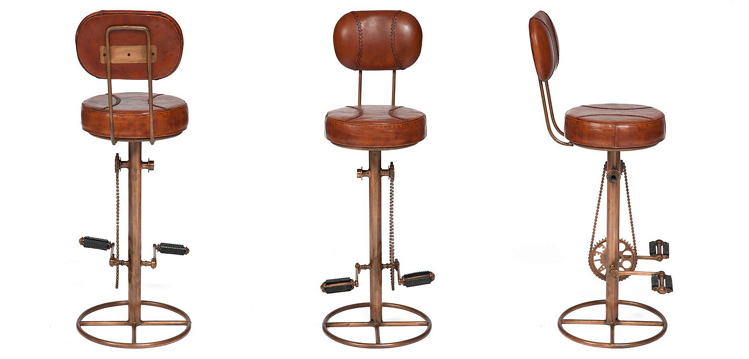 Стул с педалями от велосипеда со спинкой Buffalo Leather Industrial Chair Стул с педалями от велосипеда со спинкой Buffalo Leather Industrial Chair - Loft-Concept в Челябинске