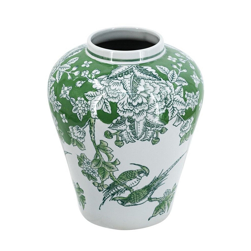 Ваза с зелеными цветочными и птичьими мотивами Vase Inspired by Nature Зеленый Белый в Челябинске | Loft Concept 