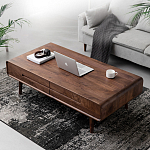 Кофейный стол из массива дерева с выдвижными ящиками Coffee Walnut Table варинант исполнения - 1 | Loft Concept в Челябинске