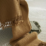 Плед из шерсти цвета охры с бахарамой Waffle Comfort варинант исполнения - 6 | Loft Concept в Челябинске