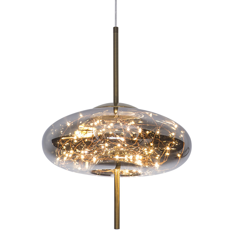 Подвесной светильник с гирляндой внутри стеклянного плафона Garland Glass Flat Hanging Lamp Дымчатый (Smoke) Латунь Подвесной светильник с гирляндой внутри стеклянного плафона Garland Glass Flat Hanging Lamp Дымчатый (Smoke) Латунь в Челябинске | Loft Concept