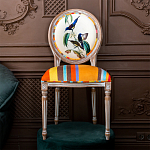 Стул бежевый в разноцветную полоску из натурального бука с изображением птиц и цветов Blooming Blue Birds Colorful Stripes Chair варинант исполнения - 5 | Loft Concept в Челябинске