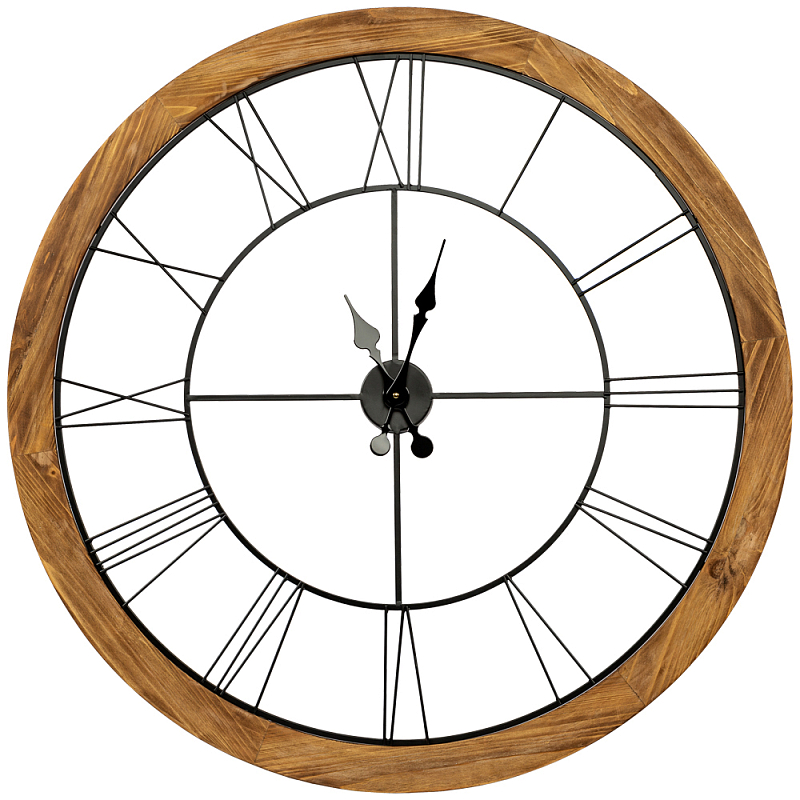 Часы настенные деревянные с римскими цифрами чёрного цвета Clock with History Коричневый Черный в Челябинске | Loft Concept 