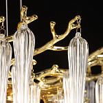 Люстра золотого цвета с декоративными ветками и длинными прозрачными стеклянными подвесами в форме сосулек Droplet Chandelier варинант исполнения - 6 | Loft Concept в Челябинске