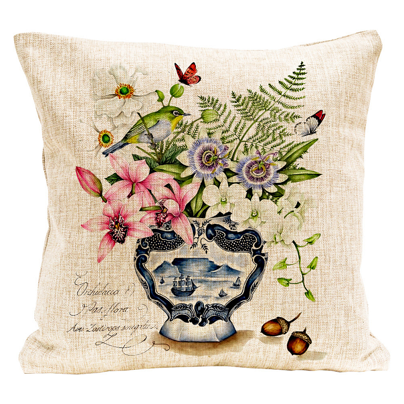 Декоративная подушка Exotic Bouquet Pillow Мульти Бежевый Декоративная подушка Exotic Bouquet Pillow Мульти Бежевый в Челябинске | Loft Concept