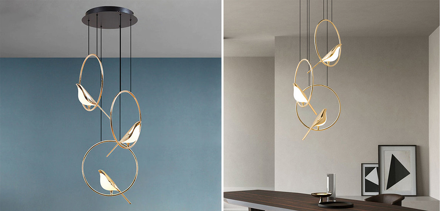 Люстра с золотыми птичками в кольцах NOMI Chandelier Three birds Люстра с золотыми птичками в кольцах NOMI Chandelier Three birds - Loft-Concept в Челябинске