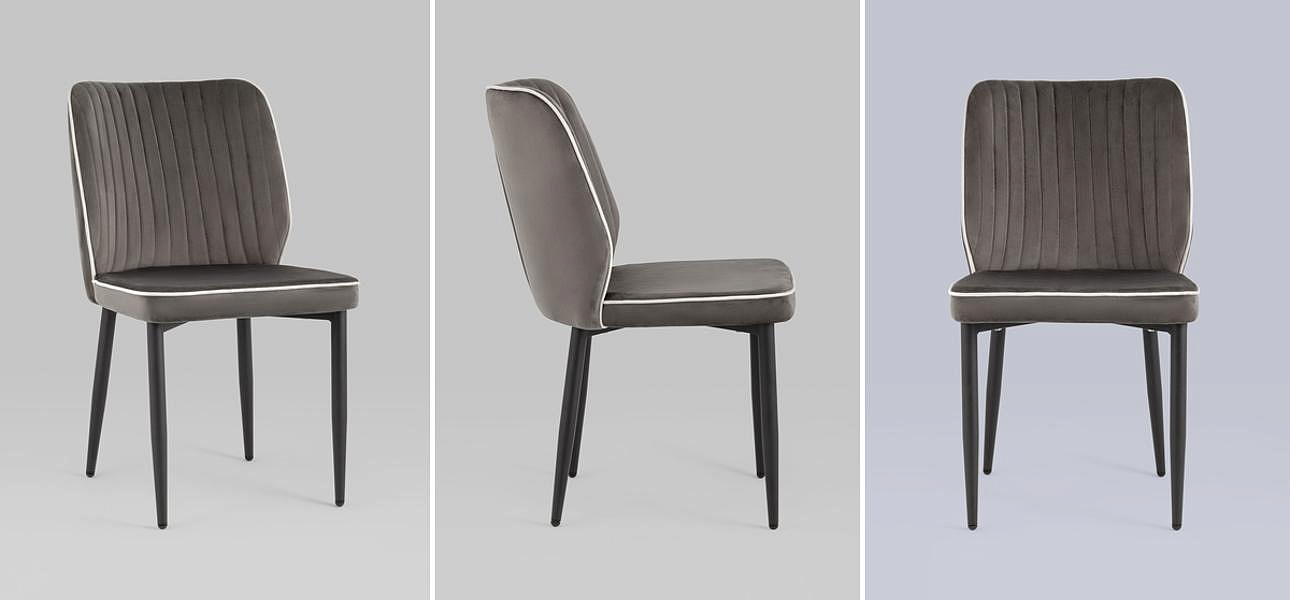 Стул Lawrence Chair Серый Велюр Белый кант Стул Lawrence Chair Серый Велюр Белый кант - Loft-Concept в Челябинске