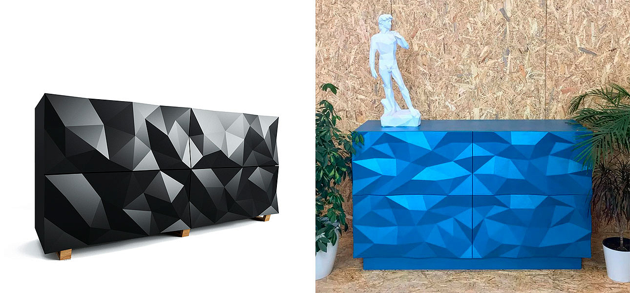 Комод с большими угловыми фигурами, две секции, 2 полки Geometric Greece Комод с большими угловыми фигурами, две секции, 2 полки Geometric Greece - Loft-Concept в Челябинске