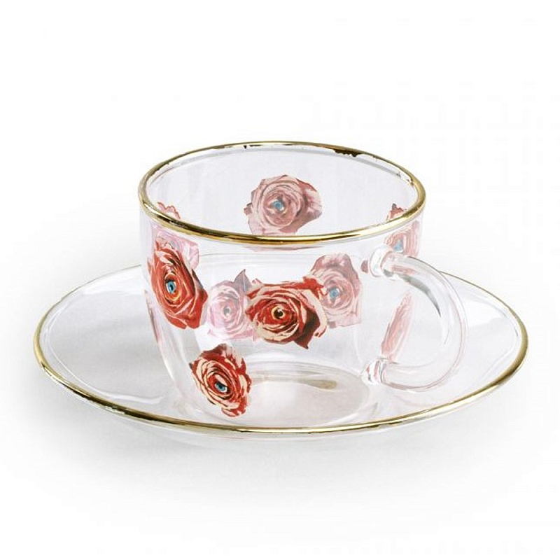 Кофейная пара Seletti Roses Прозрачный Золотой Красный в Челябинске | Loft Concept 