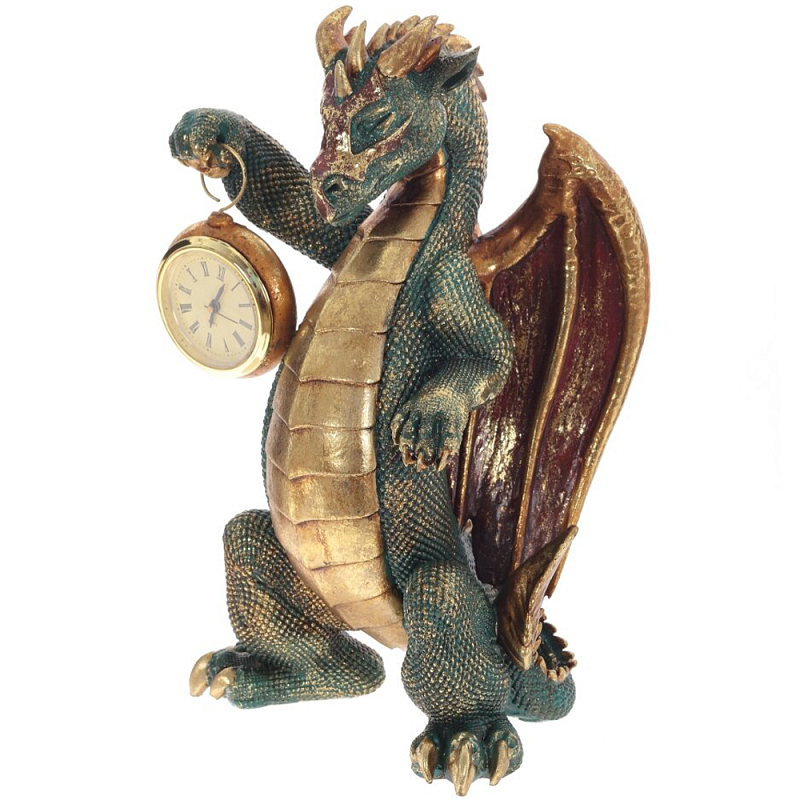 Часы в виде дракона Green Dragon Gold Mask with Clock Золотой Коричневый Зеленый в Челябинске | Loft Concept 