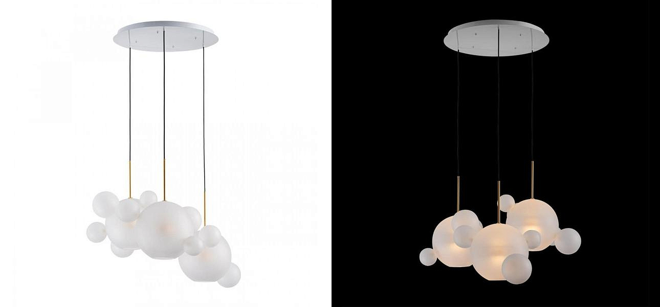 Светодиодный светильник Giopato & Coombes Bollr Bubble Chandelier Circle матовое белое стекло 3 плафона Светодиодный светильник Giopato & Coombes Bollr Bubble Chandelier Circle матовое белое стекло 3 плафона - Loft-Concept в Челябинске
