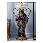 Ваза из фарфора черная с цветочной росписью и бронзовыми элементами Spring Garden варинант исполнения - 3 | Loft Concept в Челябинске
