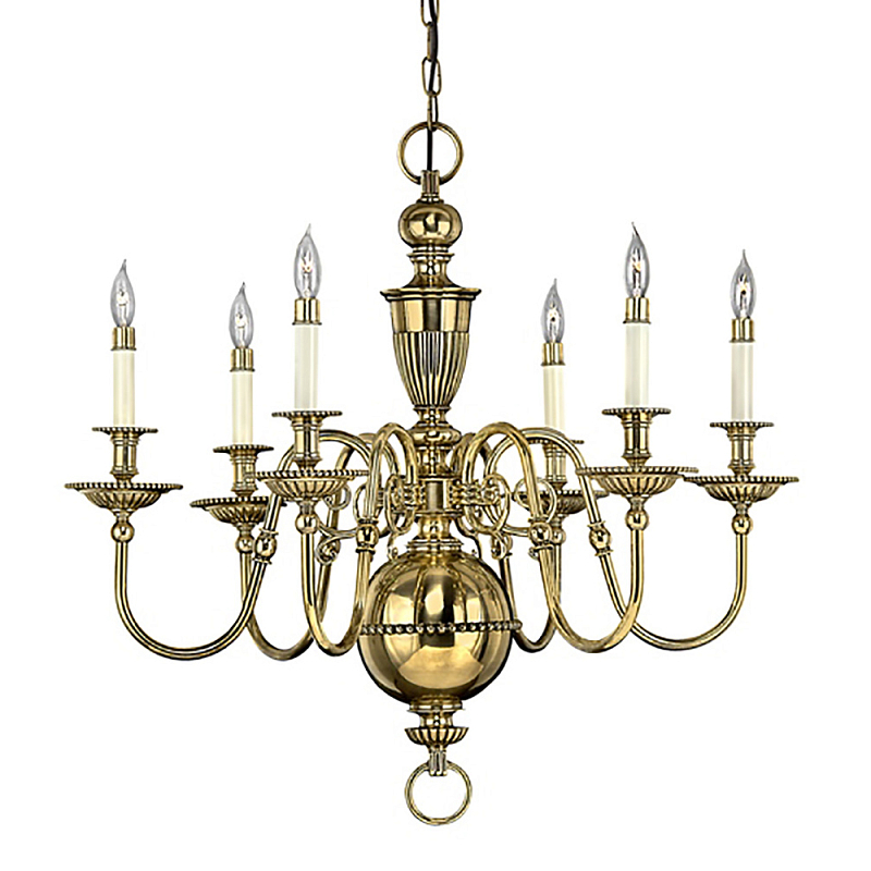 Люстра цвета латунь с 6-ю лампами в форме свечей в классическом стиле Hinkley Латунь Кремовый в Челябинске | Loft Concept 