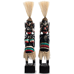 Комплект из 2-х деревянных статуэток Asmat Straw Headdress Statuettes Black Colorful Tattoo варинант исполнения - 4 | Loft Concept в Челябинске