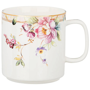 Кружка из фарфора белая с цветочным принтом 400 мл Flower Porcelain Collection