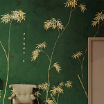 Обои ручная роспись Bamboo Golden on Edo Green India tea paper варинант исполнения - 1 | Loft Concept в Челябинске