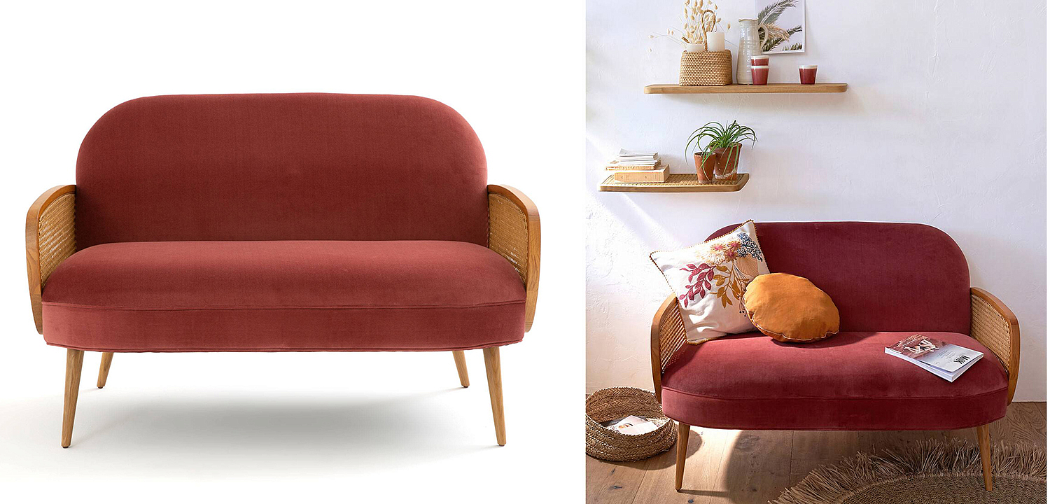 Диван Morten Wicker Crimson Sofa Малиновый Диван Morten Wicker Crimson Sofa Малиновый - Loft-Concept в Челябинске