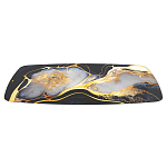 Обеденный стол с прямоугольной черно-золотой столешницей из стекла на 4-х металлических ножках Gold and Black Marble варинант исполнения - 3 | Loft Concept в Челябинске