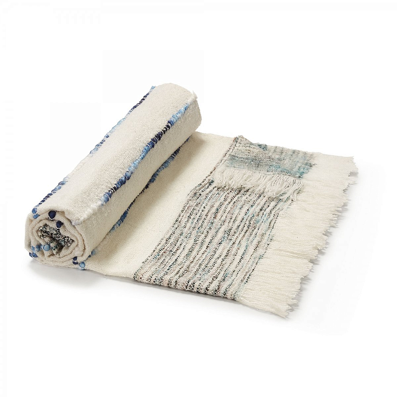 Плед Plaid Boho Lightness Белый Синий Плед Plaid Boho Lightness Белый Синий в Челябинске | Loft Concept