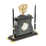 Часы настольные с Гербом России и 2-мя шариковыми ручками в комплекте Stone Clock варинант исполнения - 2 | Loft Concept в Челябинске