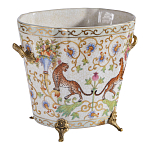 Кашпо с растительным и животным орнаментом на бронзовых ножках Turquoise Blooming Garden варинант исполнения - 2 | Loft Concept в Челябинске