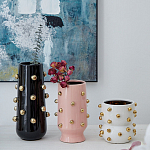 Ваза черная цилиндрическая с глянцевым покрытием и золотыми декоративными элементами Molecule Collection варинант исполнения - 4 | Loft Concept в Челябинске