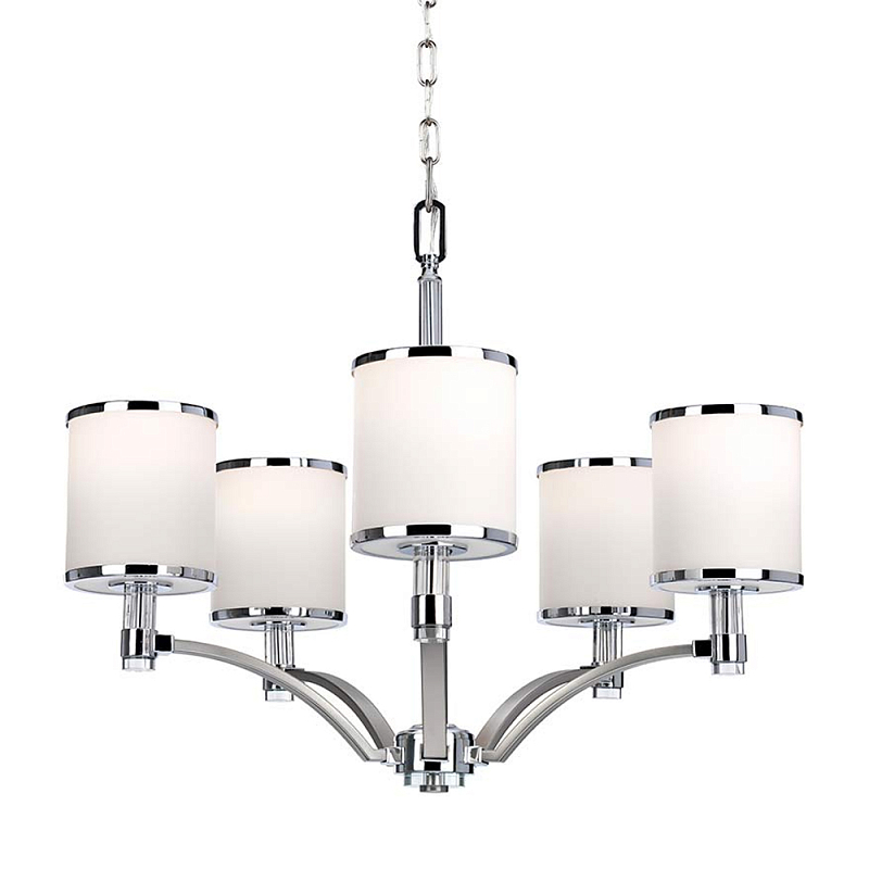 Люстра с белыми стеклянными плафонами в форме цилиндра Feiss Никель Хром Белый Бежевый в Челябинске | Loft Concept 