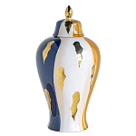 Ваза с крышкой и мазками синего и золого цвета на белом фоне Chinoiserie Ceramics варинант исполнения - 1 | Loft Concept в Челябинске