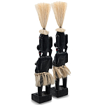 Комплект из 2-х деревянных статуэток Asmat Straw Headdress Statuettes Black Turquoise варинант исполнения - 2 | Loft Concept в Челябинске