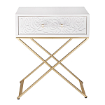 Приставной столик с выдвижным ящиком  White Table Carved Pattern варинант исполнения - 4 | Loft Concept в Челябинске