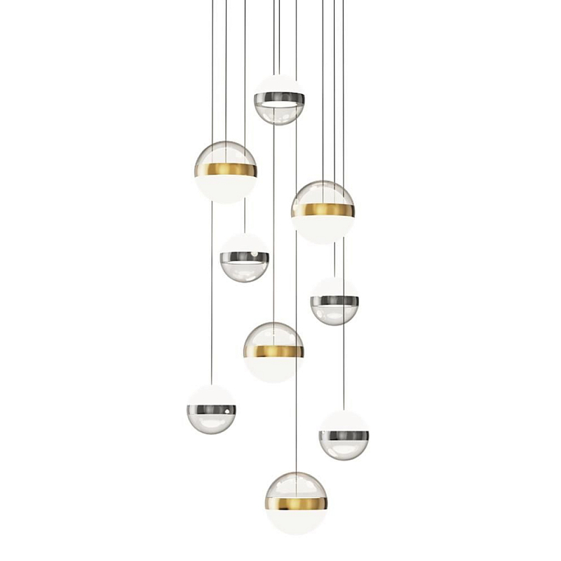 Люстра каскадная с 9-ю подвесами бронза и никель Peggy Futura lamp Прозрачный Молочный Никель Бронза в Челябинске | Loft Concept 