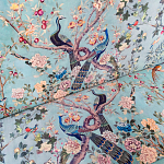 Трехместный диван из натурального бука бирюзовый с изображением птиц и цветов Turquoise Chinoiserie Garden Sofa варинант исполнения - 9 | Loft Concept в Челябинске