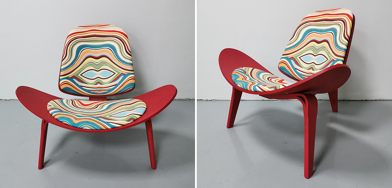 Дизайнерское кресло Shell Chair CH07 Ткань с цветным принтом Дизайнерское кресло Shell Chair CH07 Ткань с цветным принтом - Loft-Concept в Челябинске