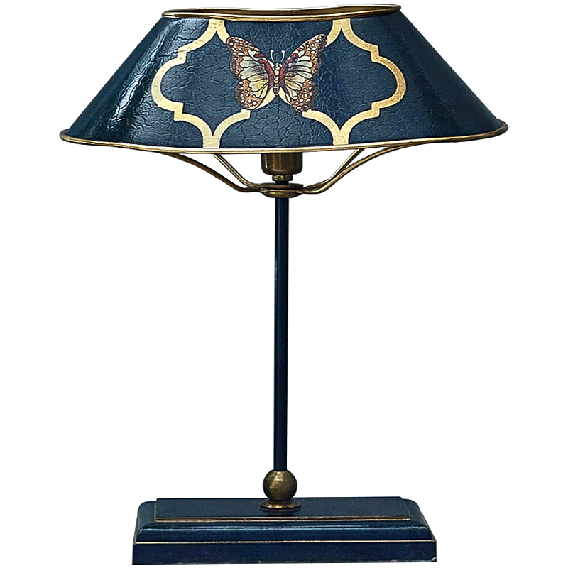 Настольная лампа с абажуром из металла Chinoiserie Butterfly Table Lamp Blue Синий Латунь Настольная лампа с абажуром из металла Chinoiserie Butterfly Table Lamp Blue Синий Латунь в Челябинске | Loft Concept