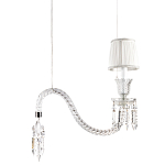 Подвесной светильник с белым текстильным абажуром и изогнутым хрустальным основанием с подвесками Lustre Reverie варинант исполнения - 1 | Loft Concept в Челябинске