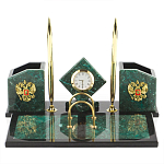 Настольный письменный набор из змеевика с часами и гербом Successful Leader варинант исполнения - 1 | Loft Concept в Челябинске