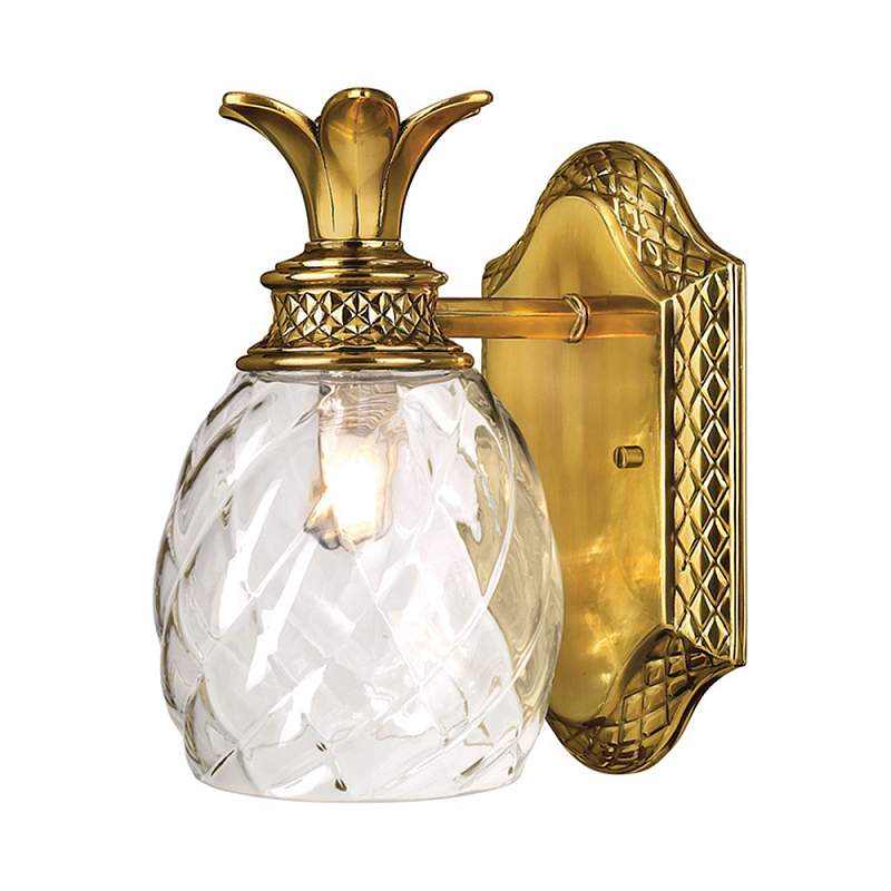 Бра для ванных комнат с прозрачным стеклянным плафоном в форме ананаса и декоративным основанием с рельефным узором Hinkley Бронза Латунь Прозрачное Стекло в Челябинске | Loft Concept 