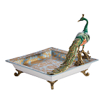 Блюдо квадратное с павлином на бронзовых ножках Eden Garden варинант исполнения - 2 | Loft Concept в Челябинске