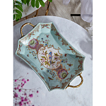 Блюдо прямоугольное из голубого фарфора с ручками и рисунком птиц и цветов Blue Garden варинант исполнения - 3 | Loft Concept в Челябинске