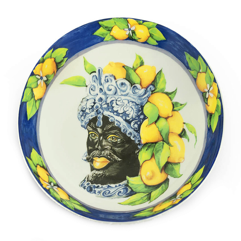 Тарелка Abhika SOUP PLATE MORO HEAD D 22,5 Blue Темно-синий Желтый в Челябинске | Loft Concept 