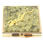 Зеркало двухстороннее квадратное из натурального камня Змеевик с декоративной вставкой в виде ящерицы Gold Stone Mirrors варинант исполнения - 2 | Loft Concept в Челябинске