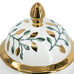 Ваза белая с крышкой с рисунком зеленых и золотых листьев 48 см Chinoiserie Ceramics варинант исполнения - 1 | Loft Concept в Челябинске